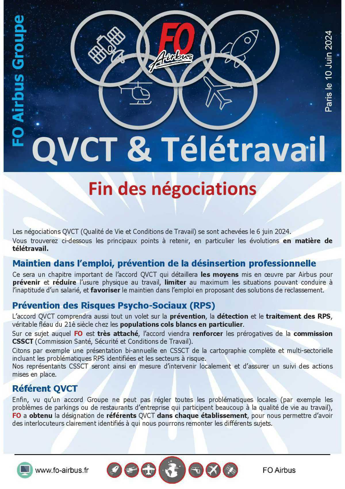 QVCT et Télétravail : Fin des négociations