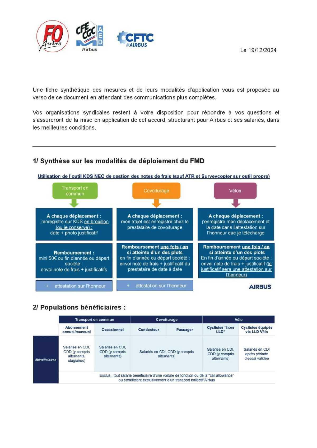 Mise en oeuvre de l'accord Groupe mobilité Domicile-Travail