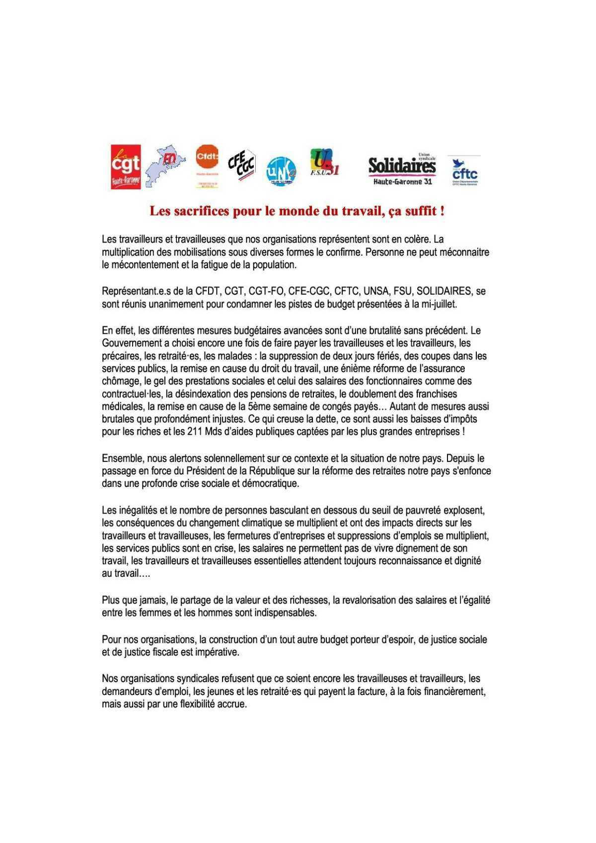 Les sacrifices pour le monde du travail, ça suffit !