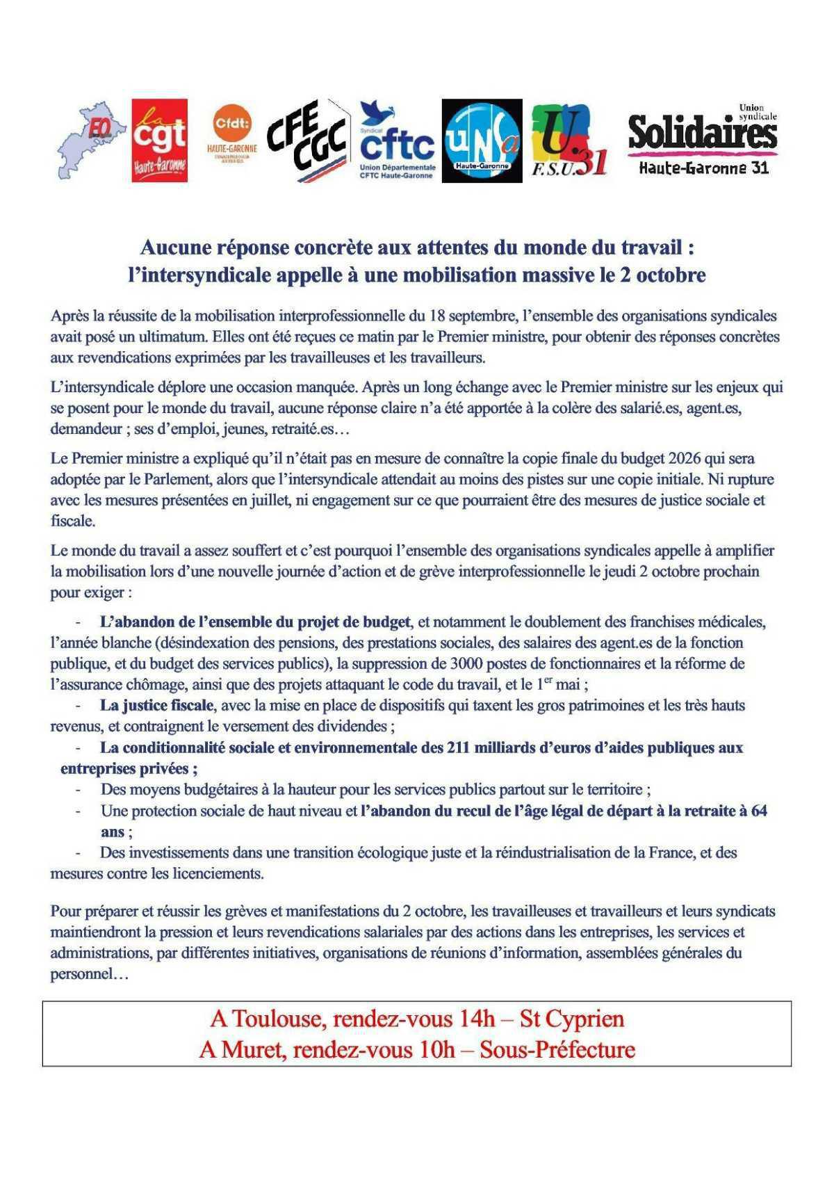 Appel à la mobilisation le 2 octobre !