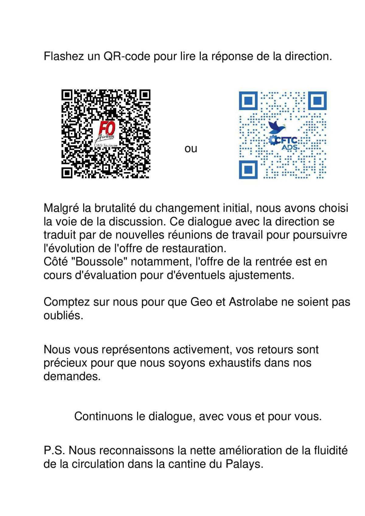 Restauration - Réponse de la Direction