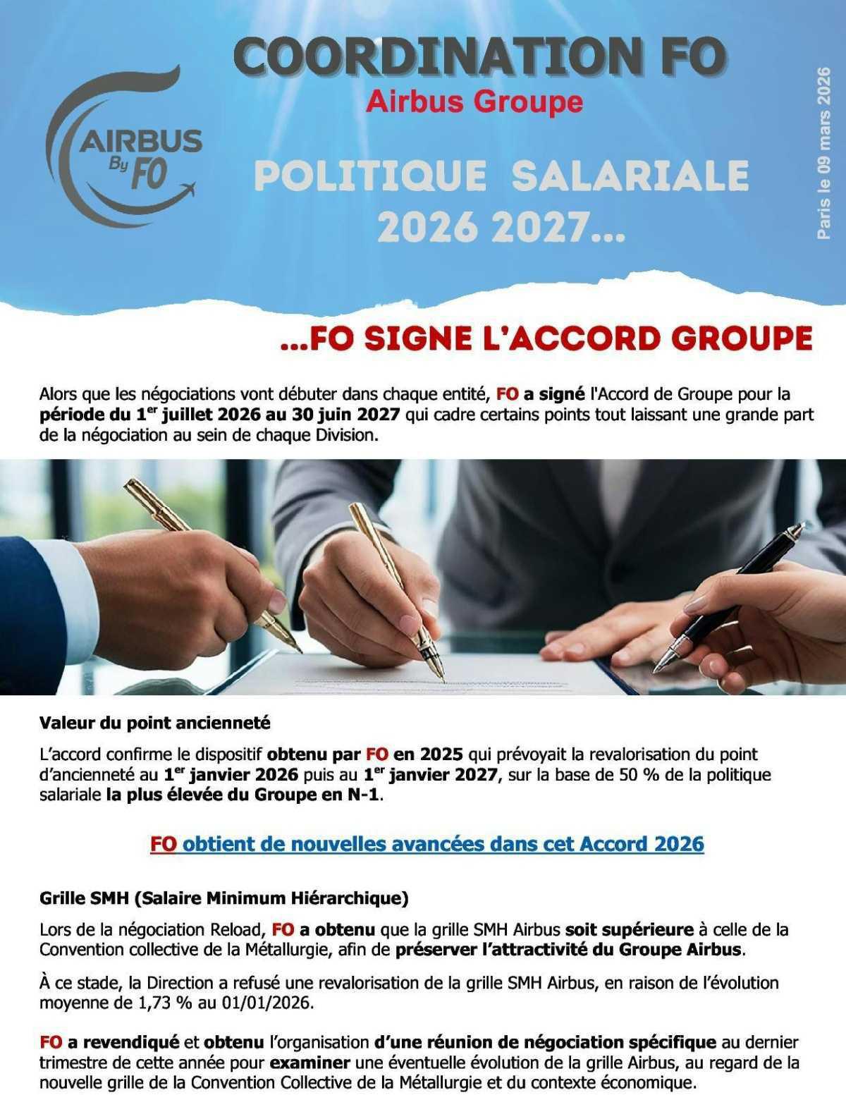 Politique salariale 2026-27, FO signe l'accord Groupe