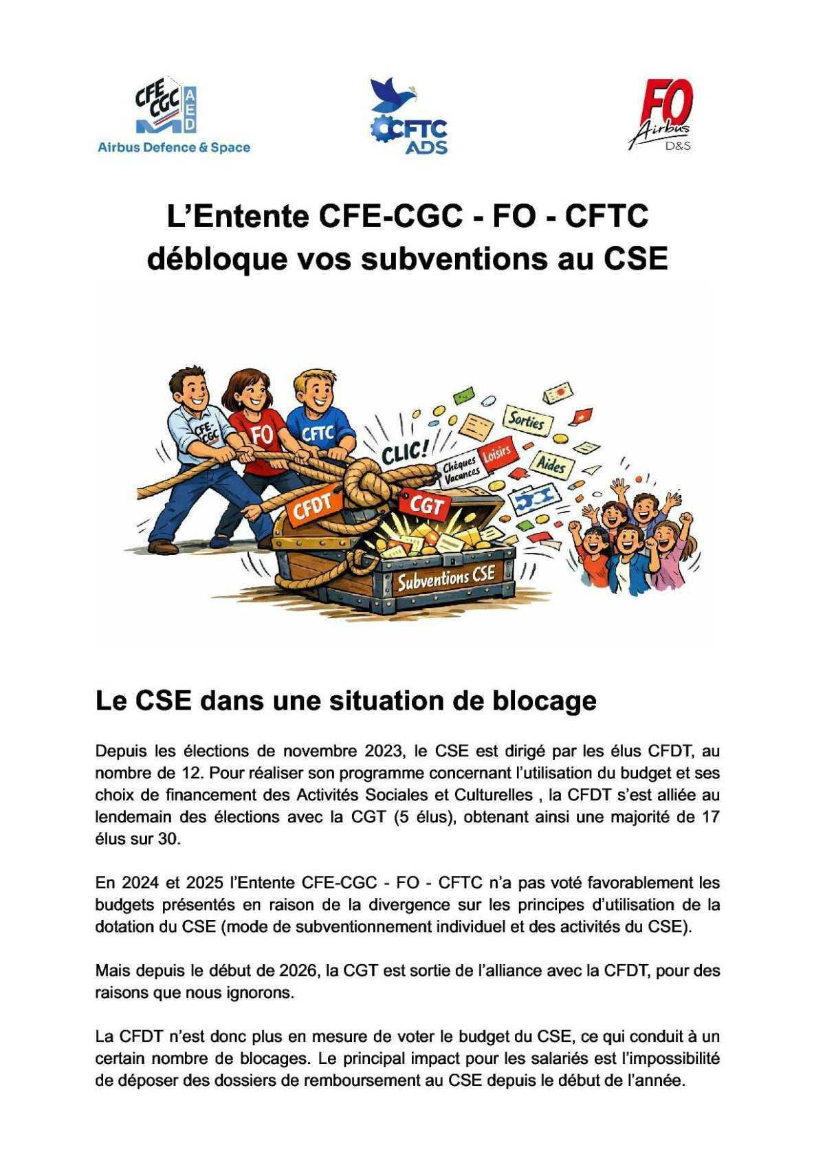 L'Entente débloque vos subventions au CSE