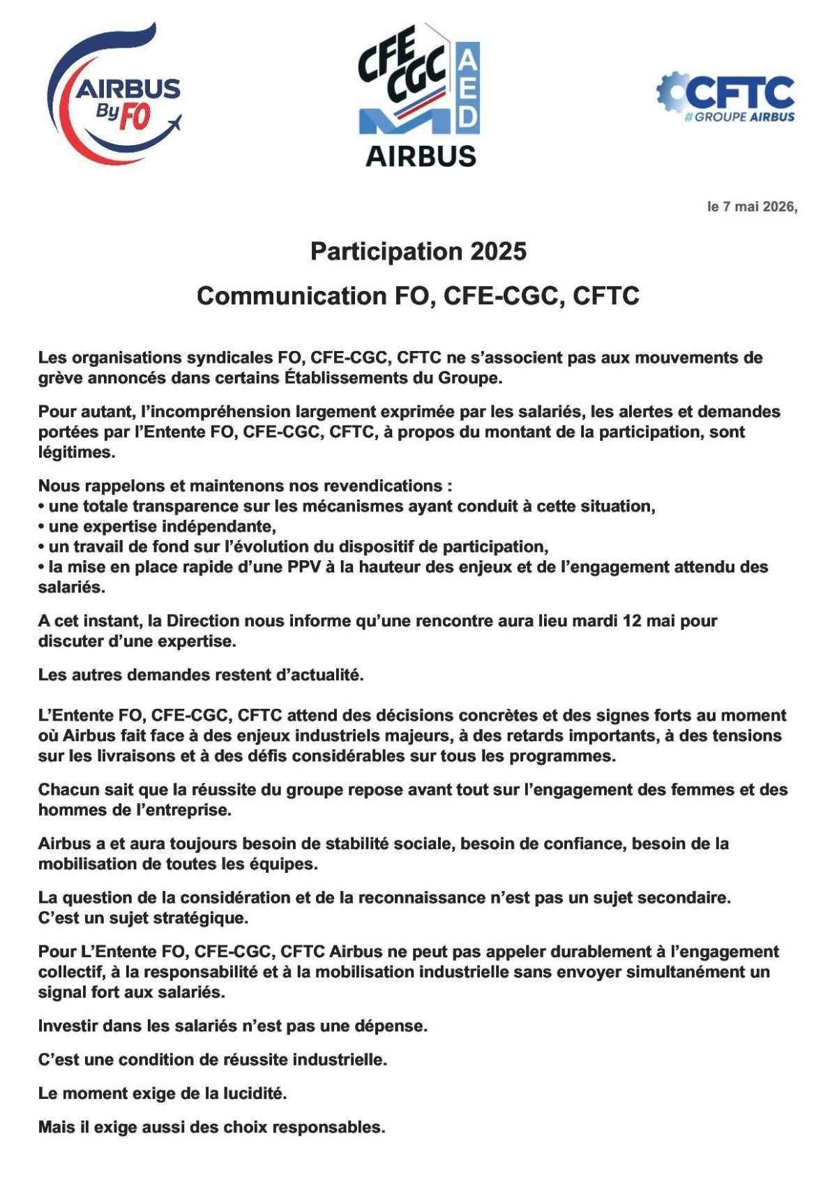 Participation 2025 - Communication FO, CFE-CGC, CFTC