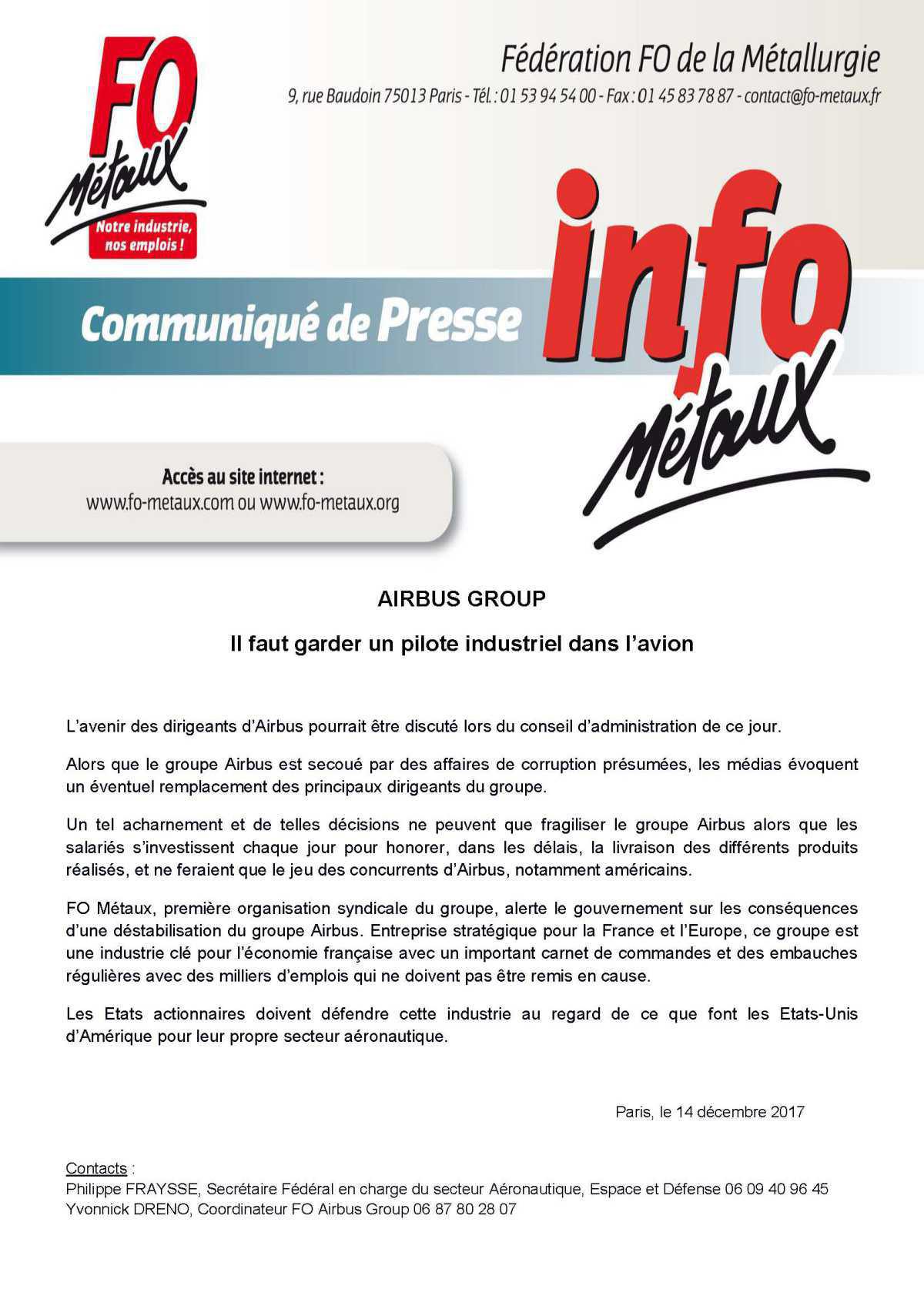 Communiqué de presse Airbus Group