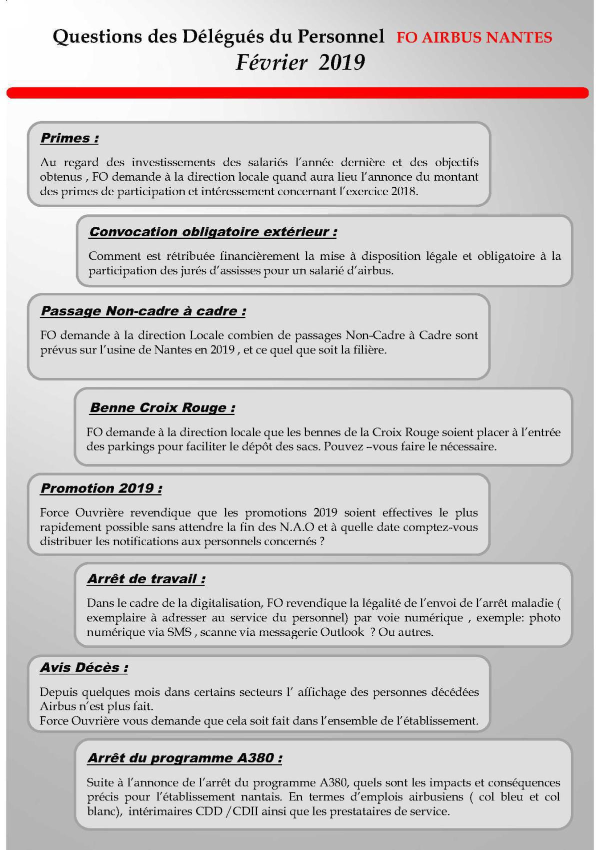 Tract : Questions DP du mois de février 2019