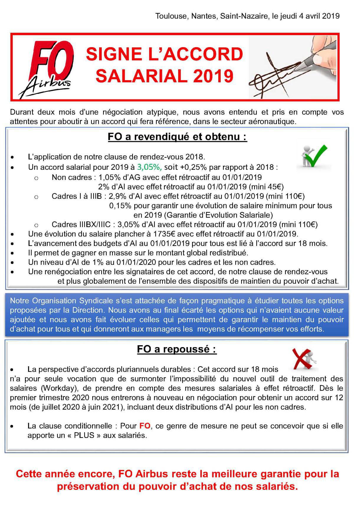 Tract : FO signe l'accord salarial 2019