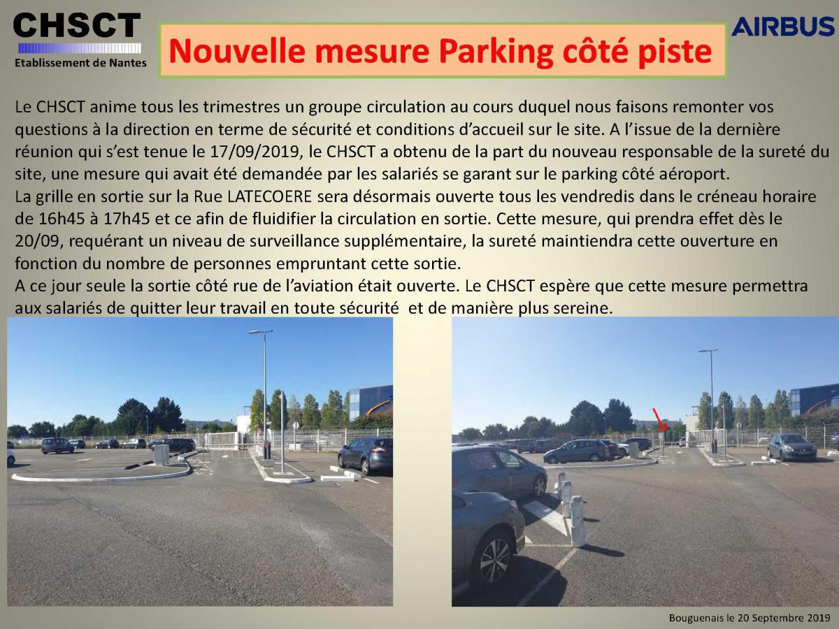 InFO CHSCT : Nouvelle mesure parking côté piste.
