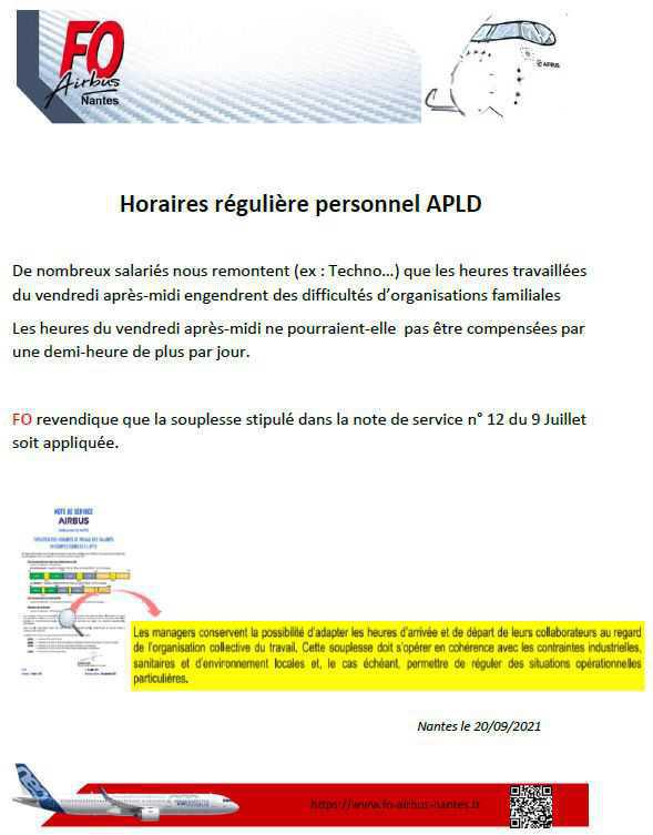  Horaires régulière personnel APLD