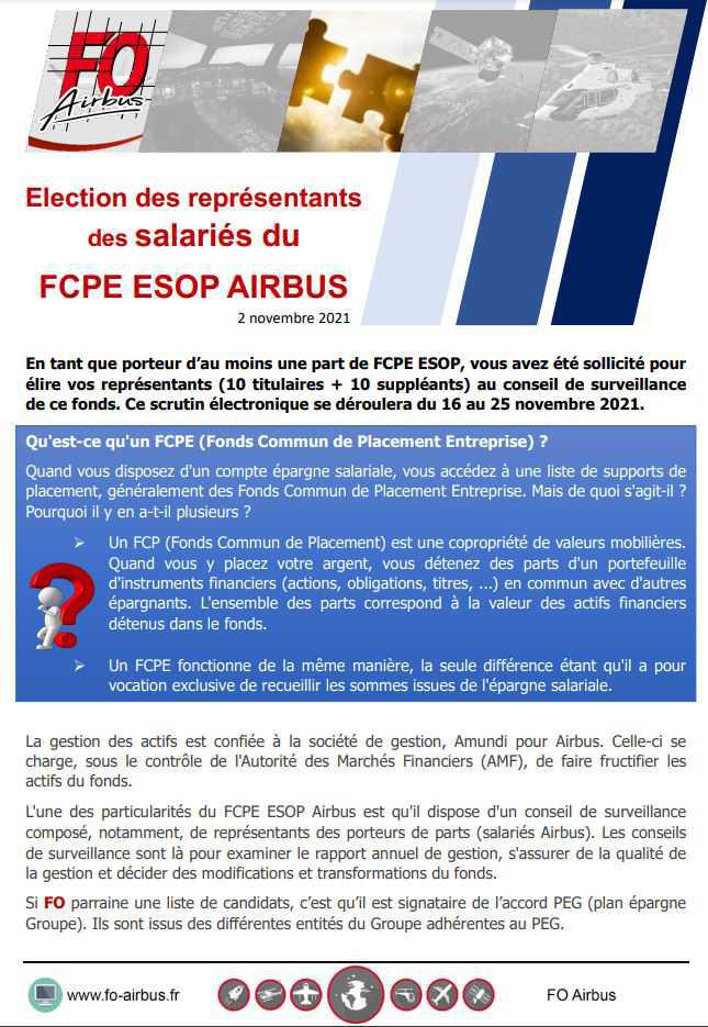 Election des représentants des salariés du FCPE ESOP AIRBUS