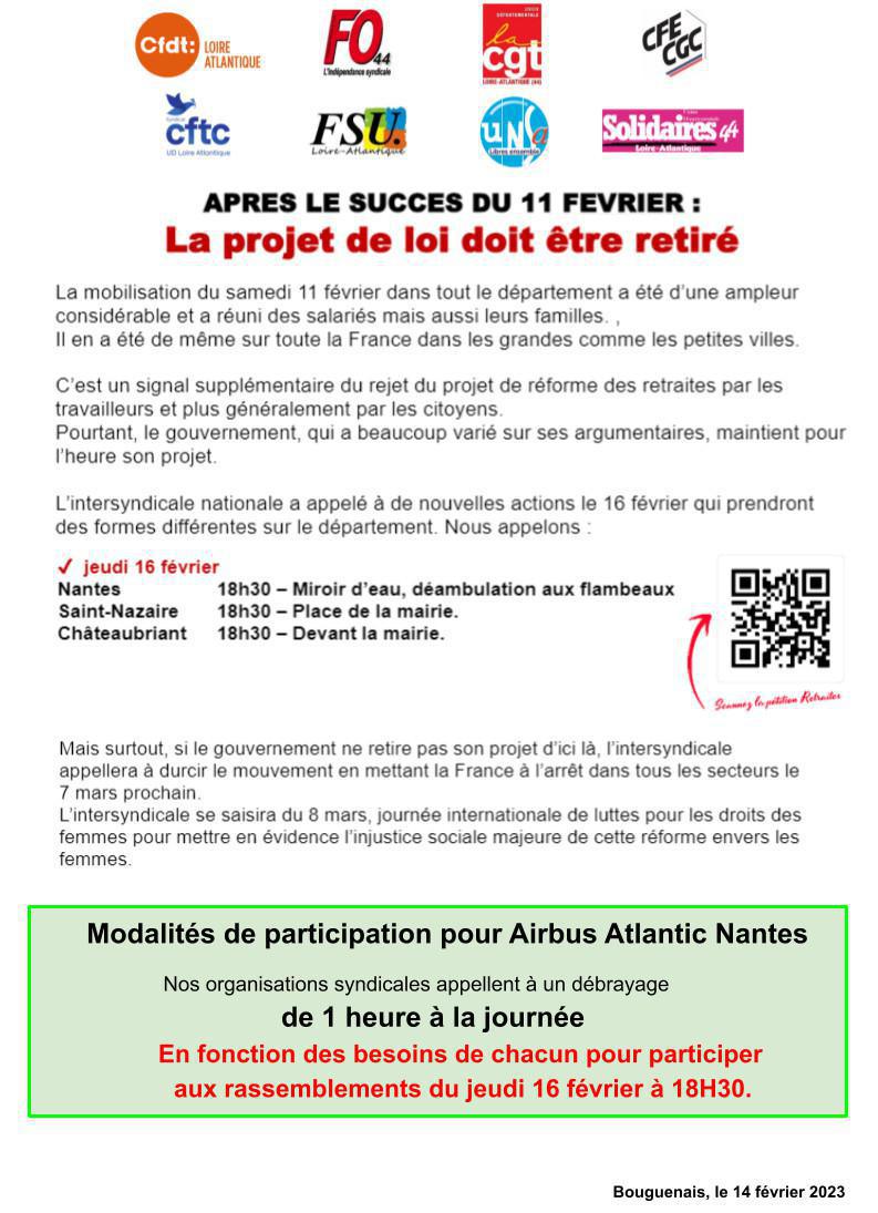 Retraite à 64 ans : mobilisation le 16 Février 