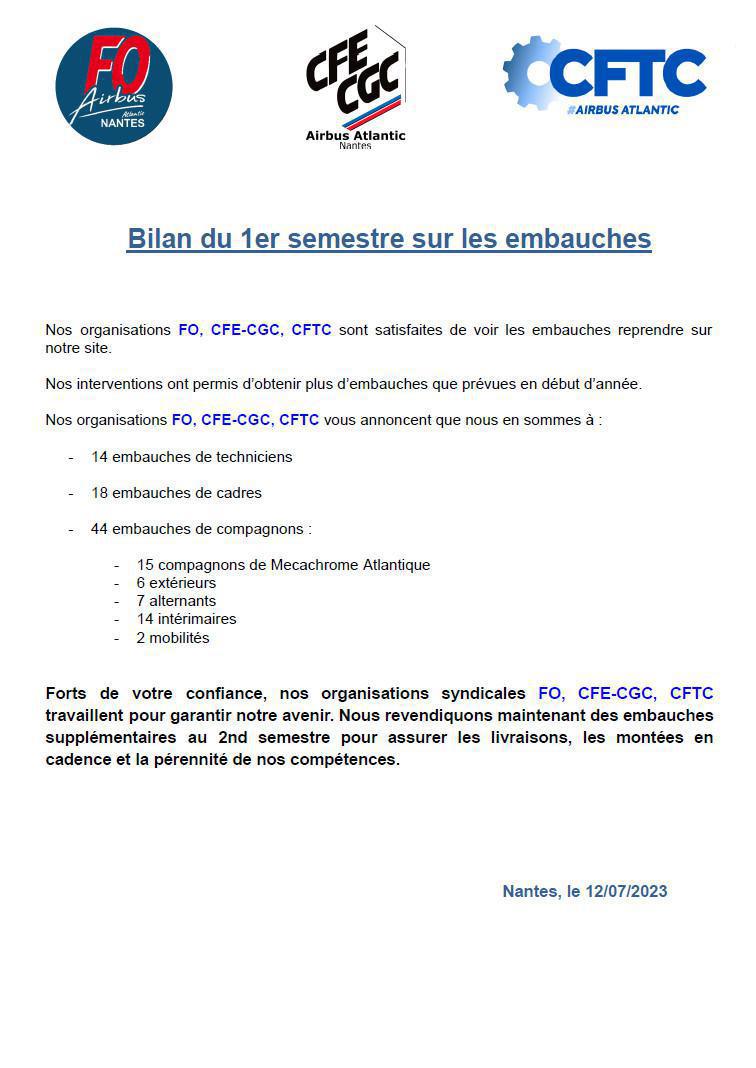 Bilan du 1er semestre sur les embauches