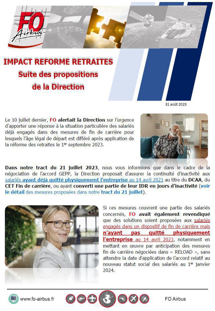IMPACT REFORME RETRAITES Suite des propositions de la Direction
