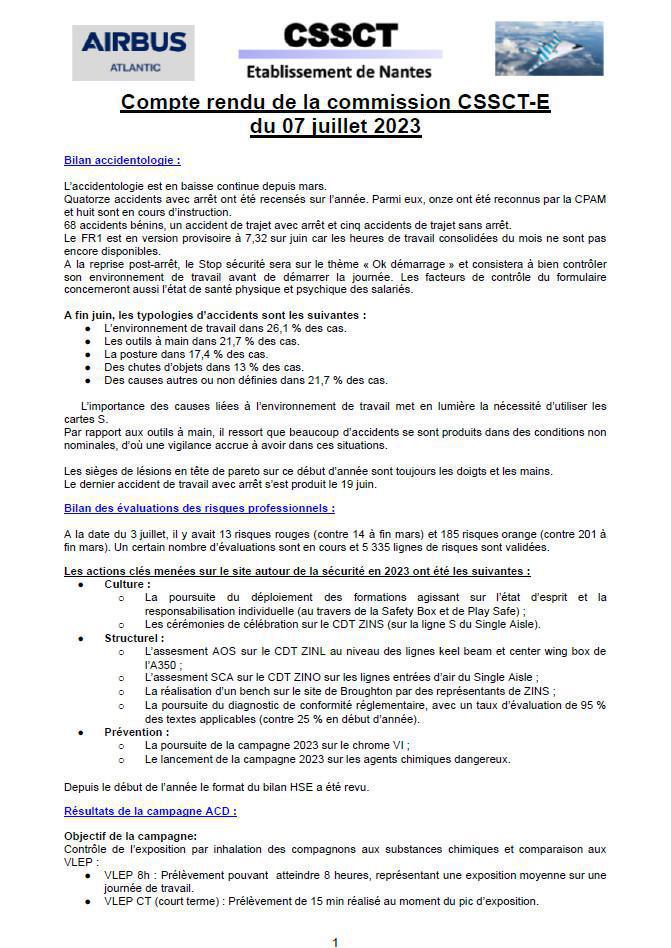 Compte rendu du CSSCT-E du 07 juillet 2023