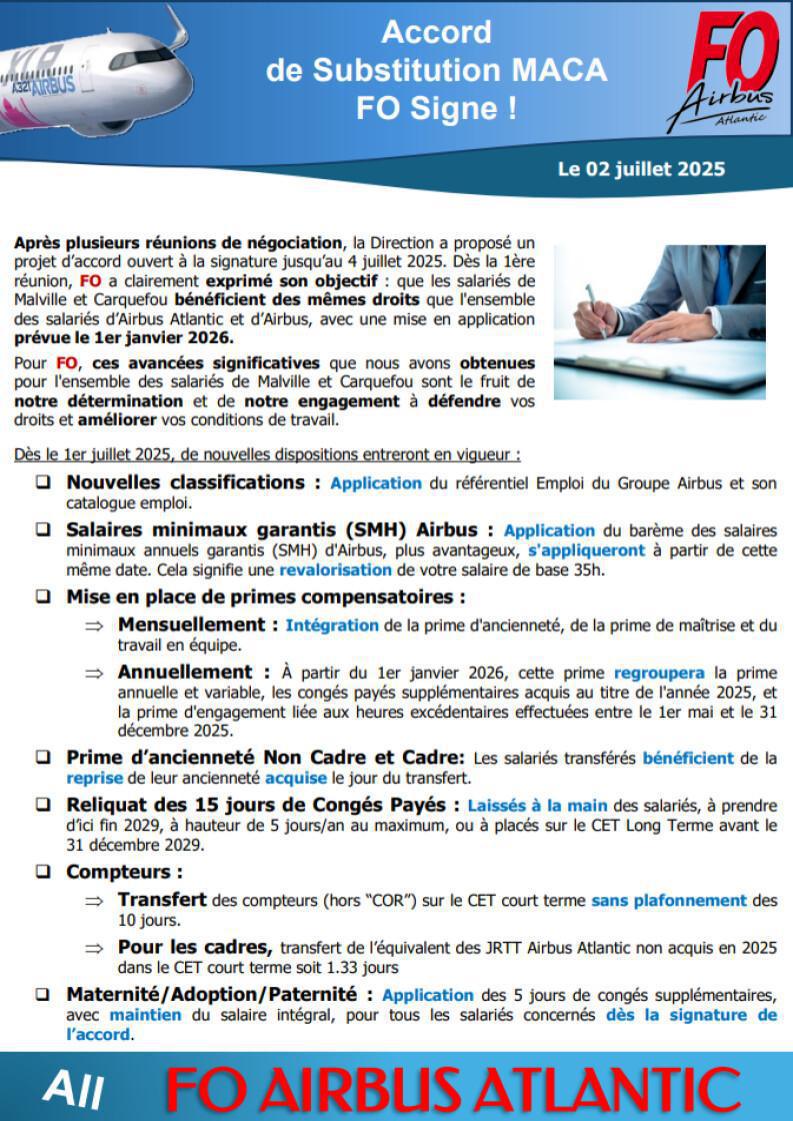 Accord de substitution MACA - FO signe !