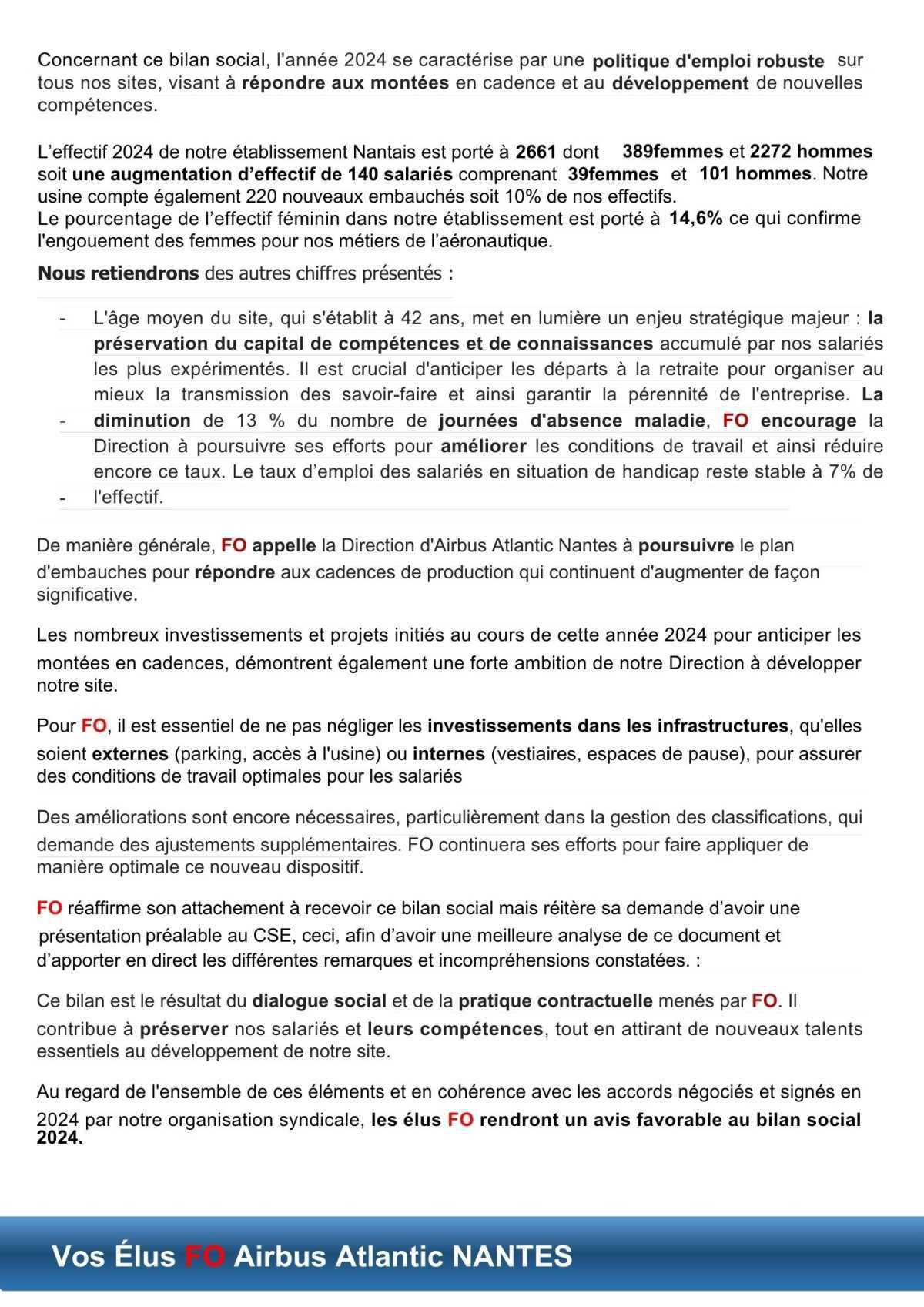 Déclaration FO au CSE-E du 28/08/25 sur le bilan social 2024