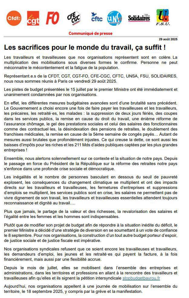 Les sacrifices pour le monde du travail, ça suffit !