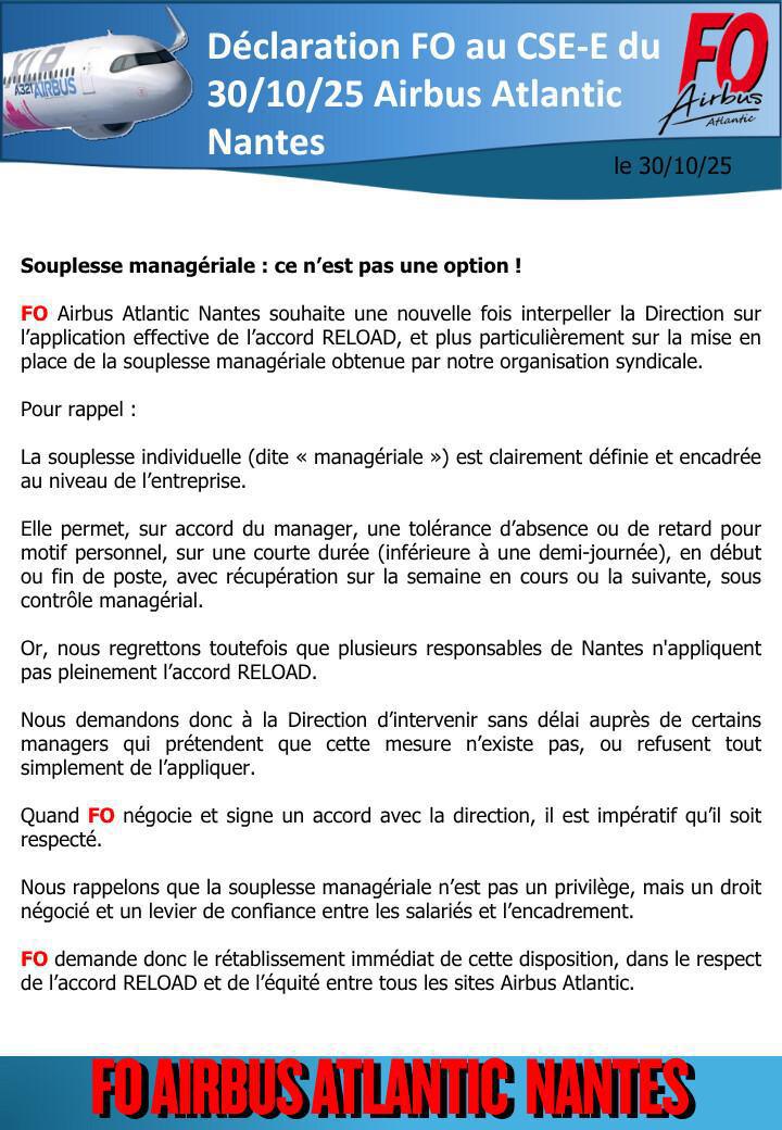 Déclaration FO au CSE-E du 30/10/25