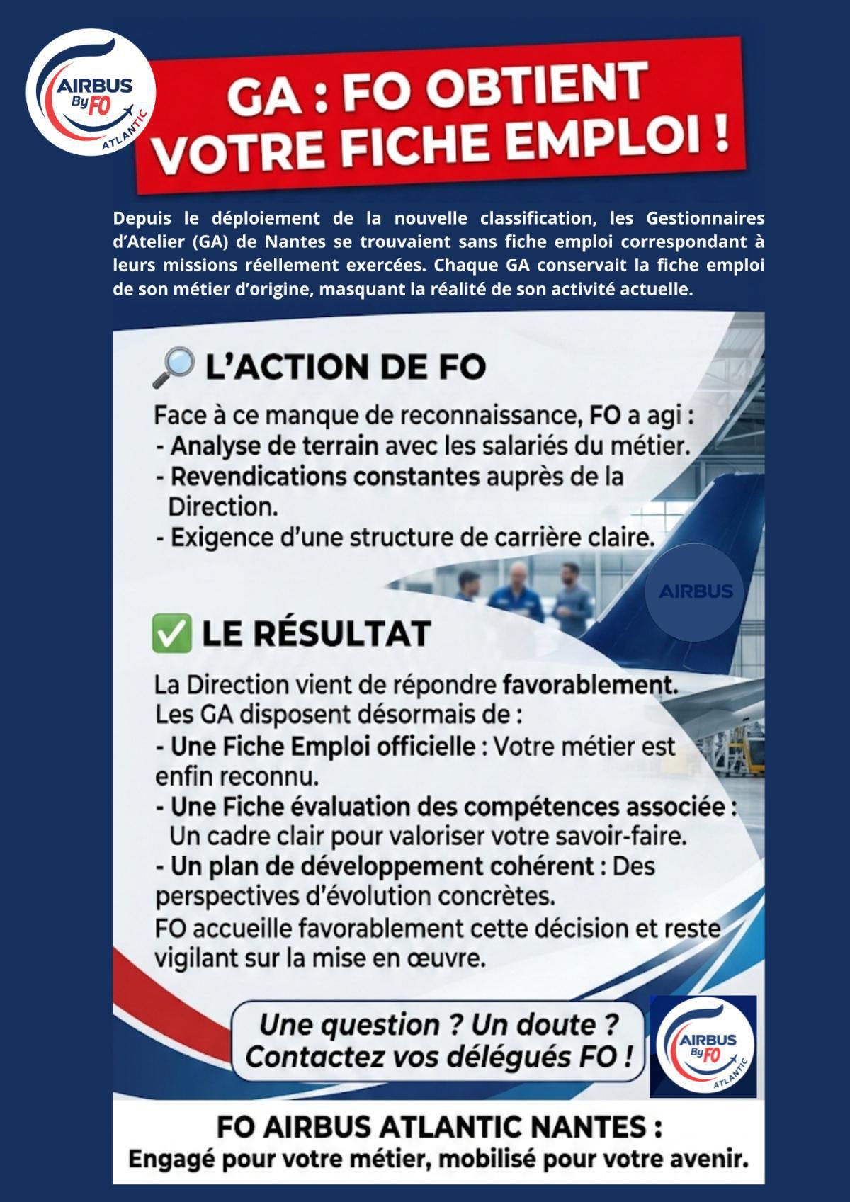GA : FO obtient votre fiche emploi !