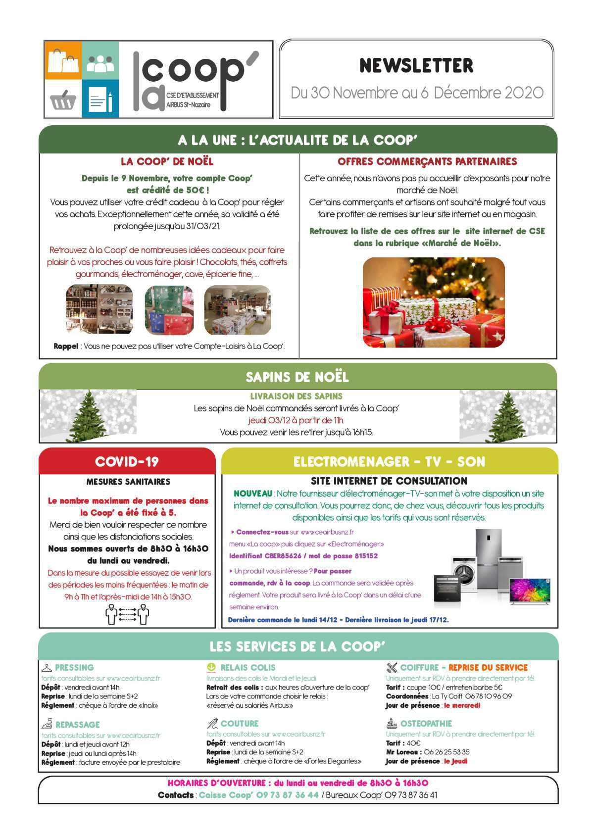 Informations du CSE et de la COOP semaine 49 Informations du CSE et de la COOP semaine 49