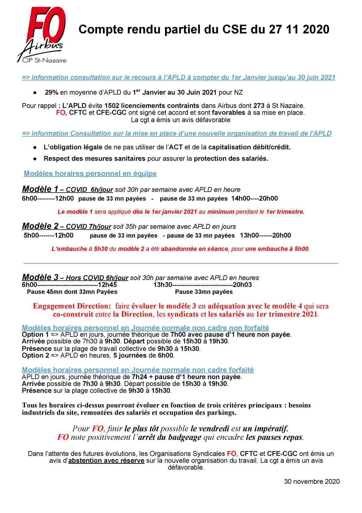 Compte rendu partiel du CSE du 27 /11 / 2020 Compte rendu partiel du CSE du 27 /11 / 2020