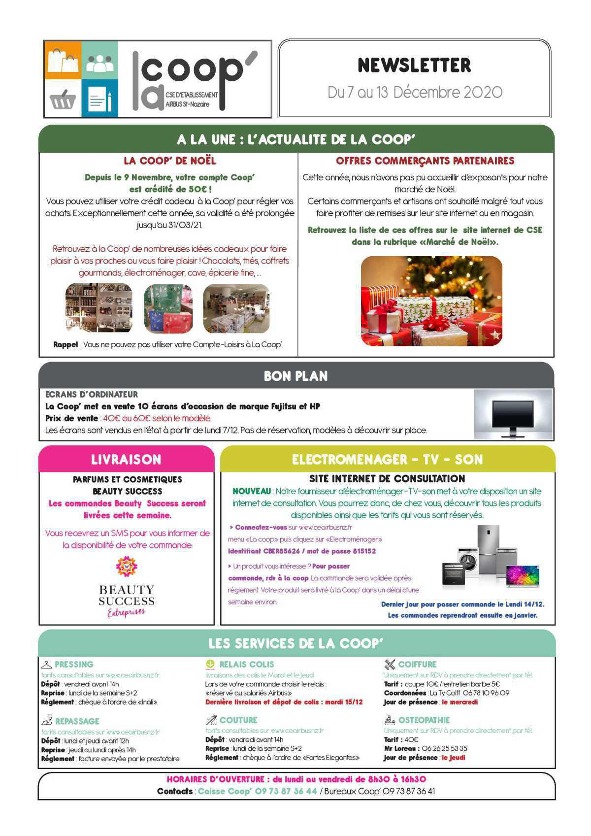 Informations du CSE et de la COOP semaine 50 Informations du CSE et de la COOP semaine 50