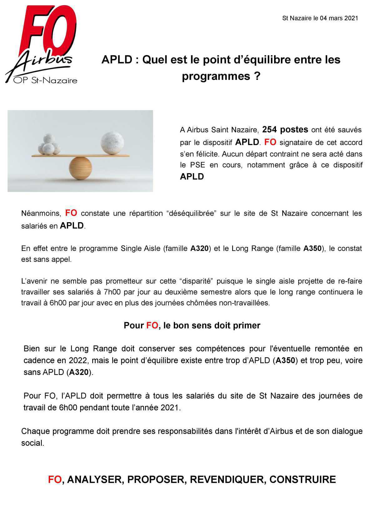 APLD : équilibre entre les programmes
