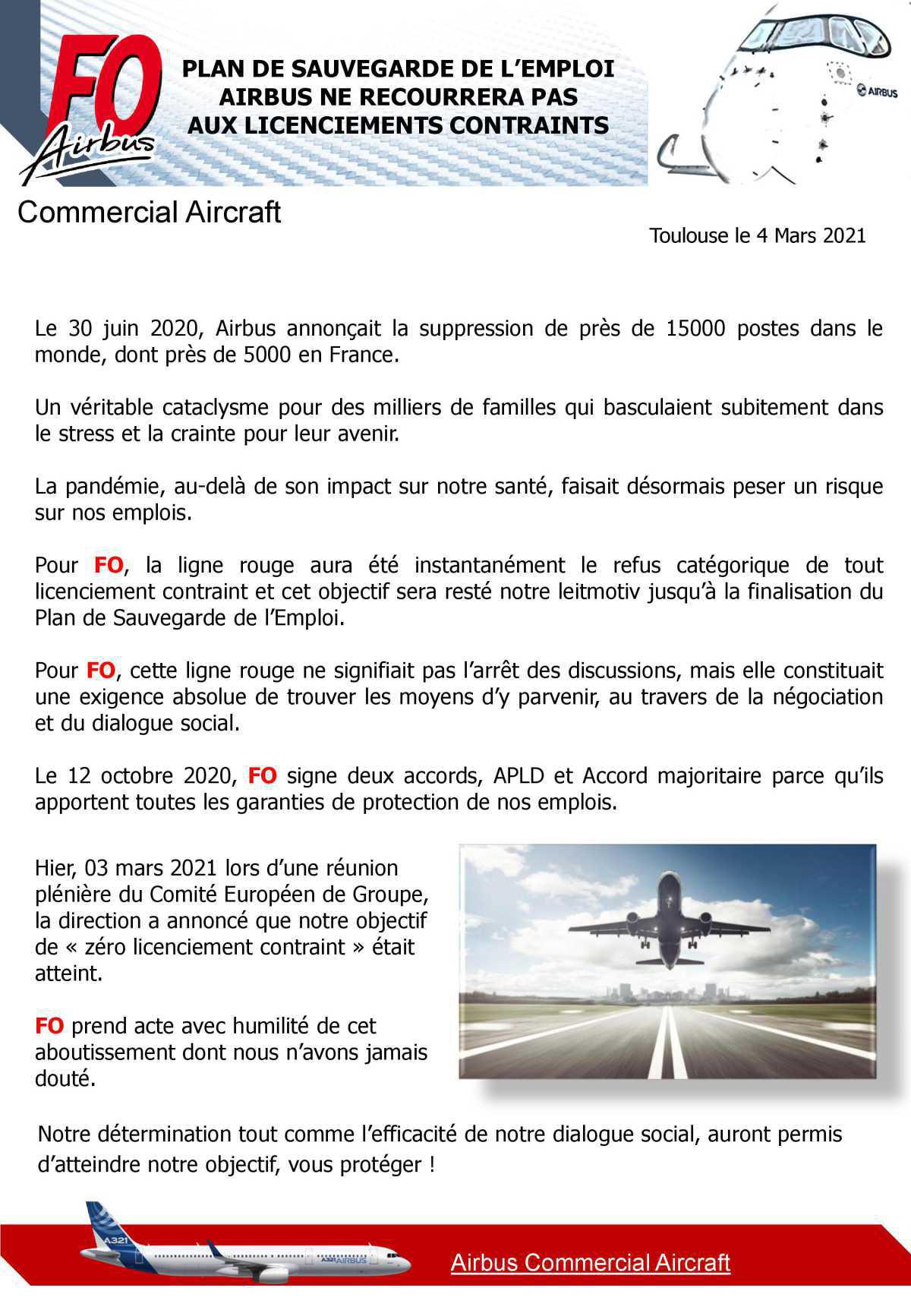 PSE : pas de licenciement contraint chez Airbus