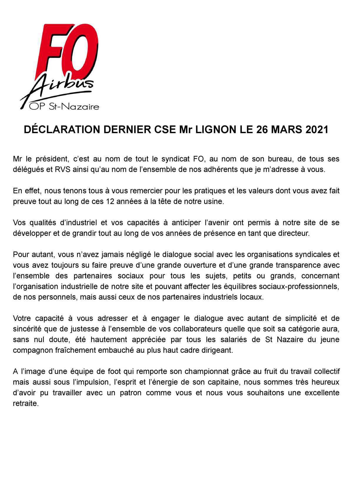 Déclarations du CSE du mois de mars Déclarations du CSE du mois de mars