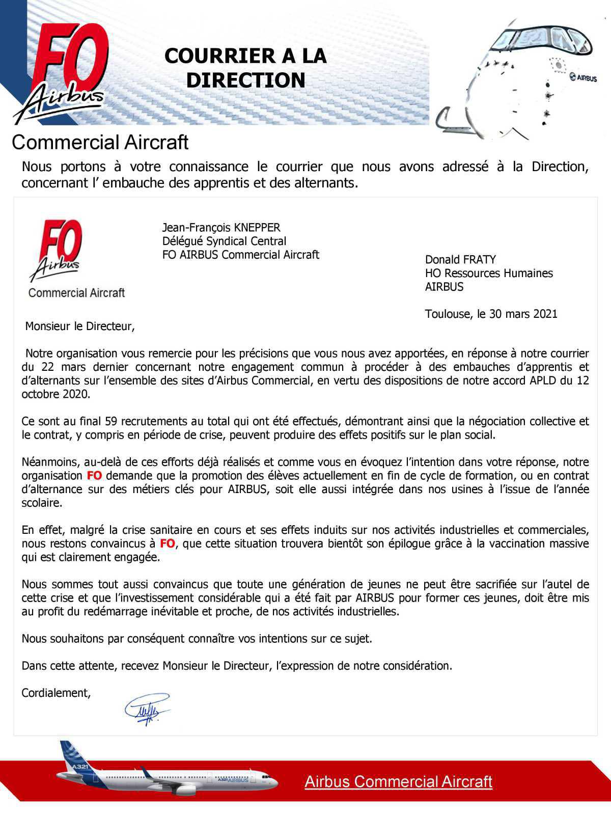 Réponse direction suite à notre courrier sur l'embauche des apprentis et alternants Réponse direction suite à notre courrier sur l'embauche des apprentis et alternants