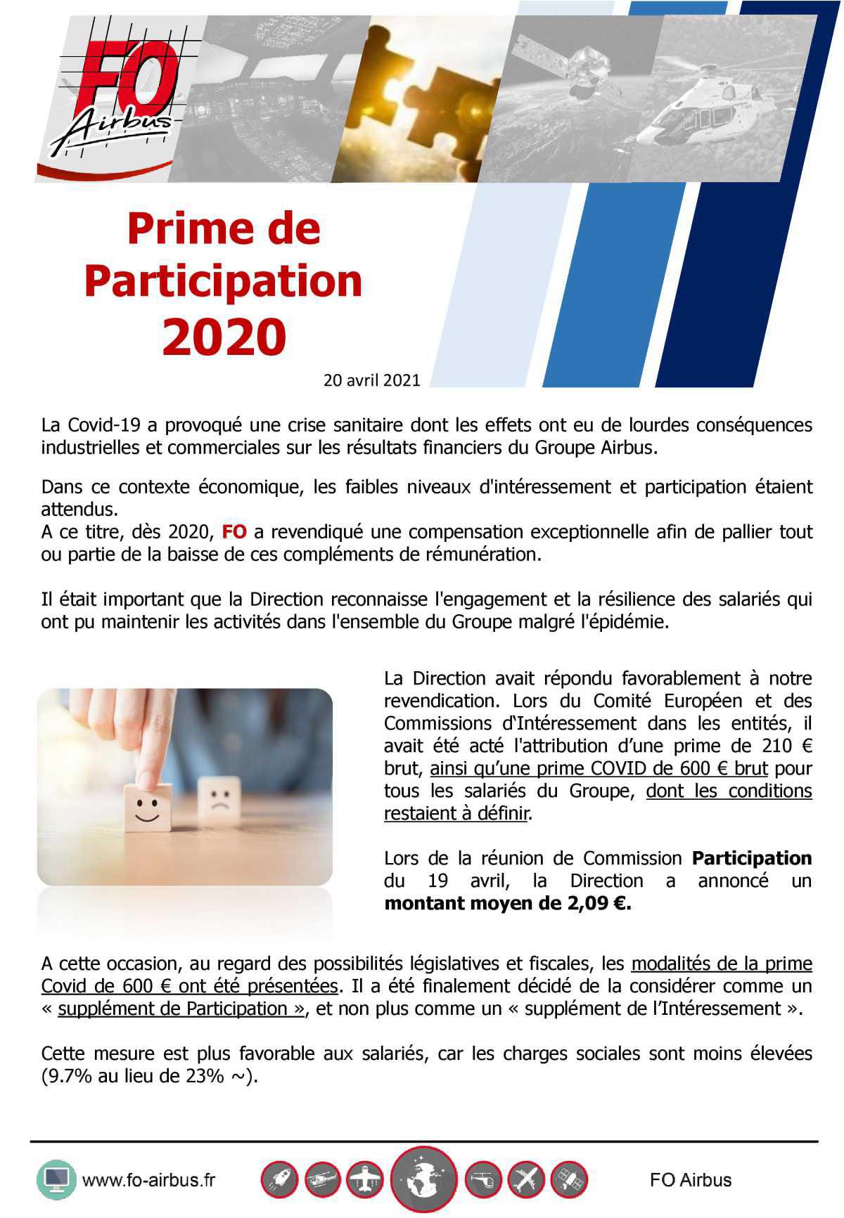 Prime de participation 2020