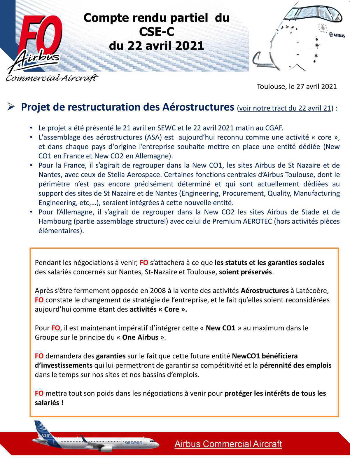 Compte rendu CSE-C du 22 Avril 2021 Compte rendu CSE-C du 22 Avril 2021
