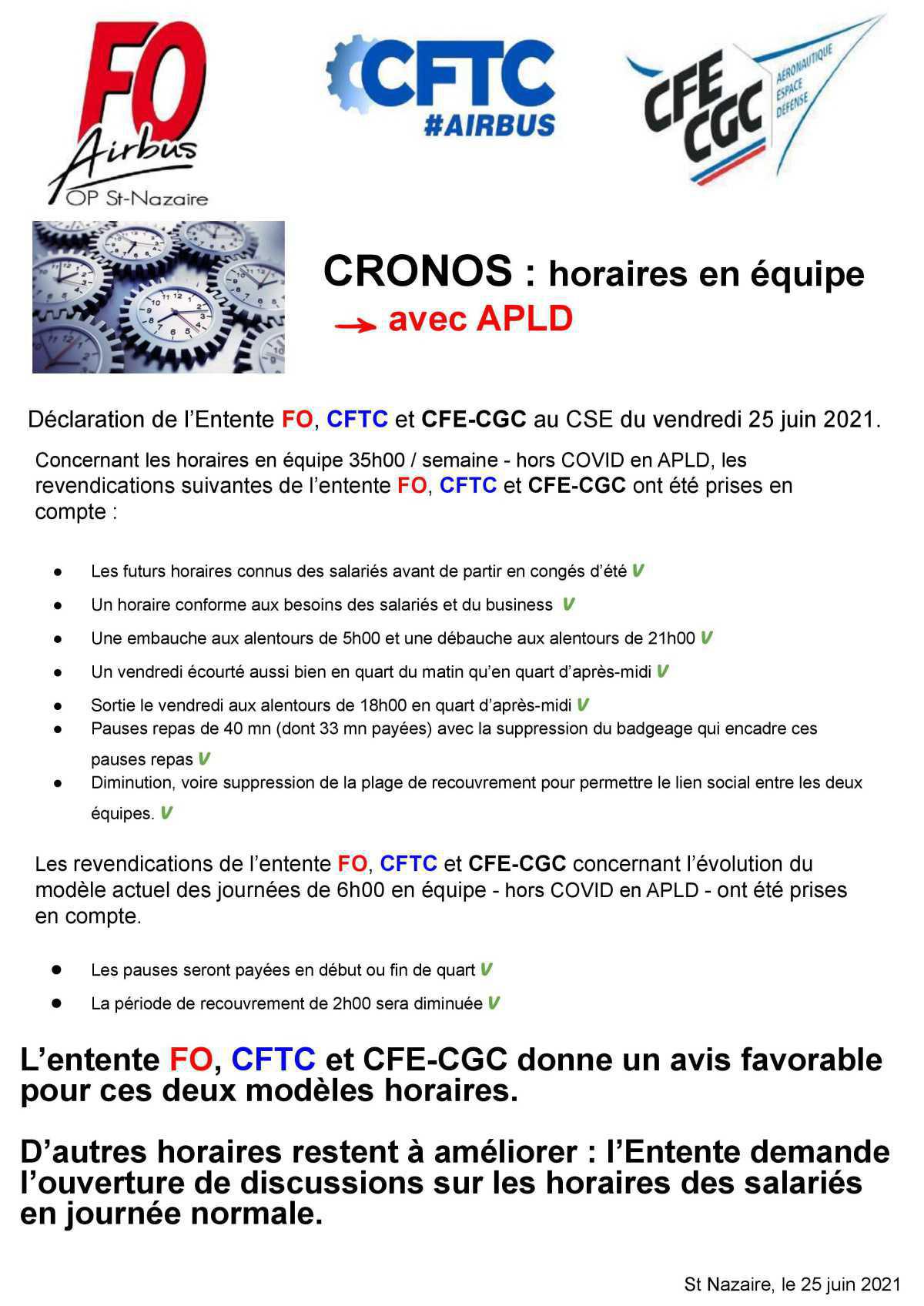 CRONOS : horaires en équipe avec APLD