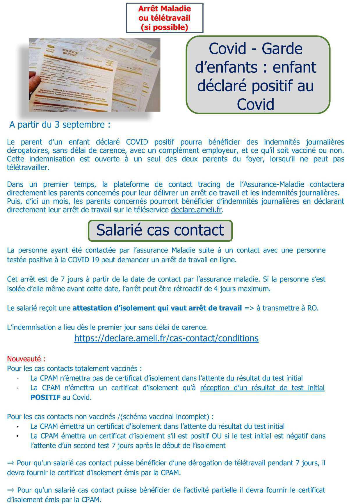 Les différents arrêts de travail COVID