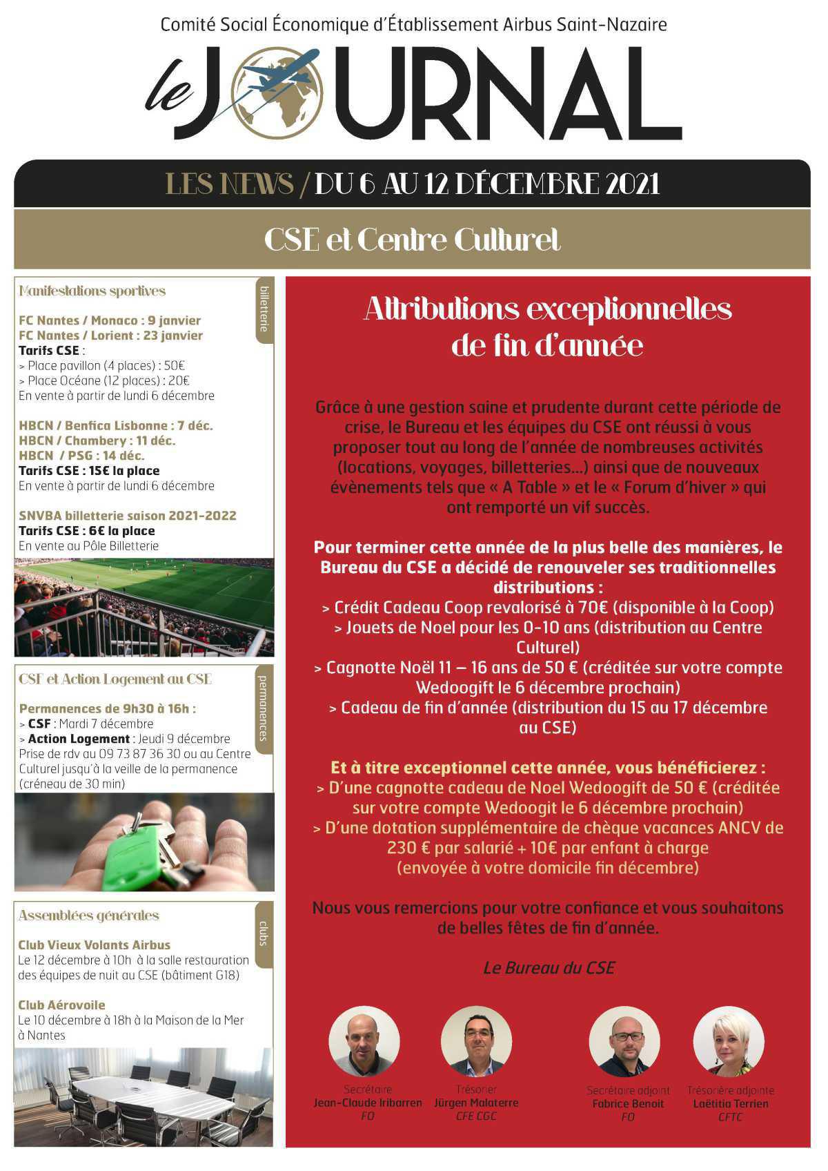 Informations du CSE et de la coopérative semaine 49