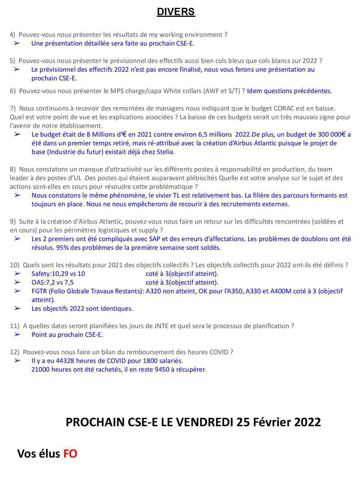 Compte-rendu CSE-E du 27 janvier 2022