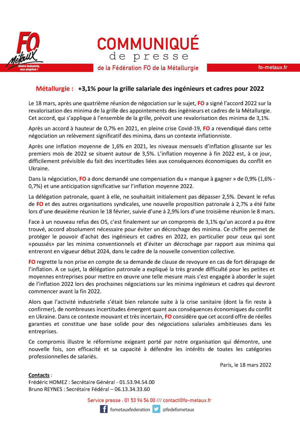 Revalorisation de la grille salariale des ingénieurs et cadres pour 2022 Revalorisation de la grille salariale des ingénieurs et cadres pour 2022