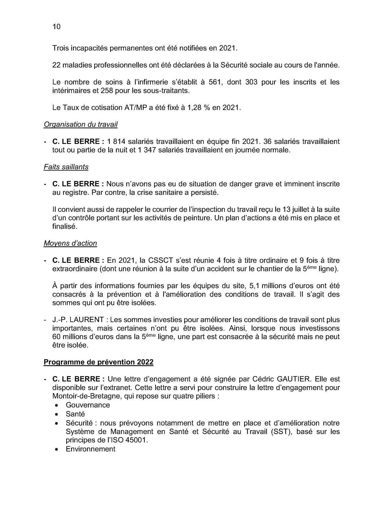 Compte rendu de la commission CSSCT du 24 Avril 2022 Compte rendu de la commission CSSCT du 24 Avril 2022