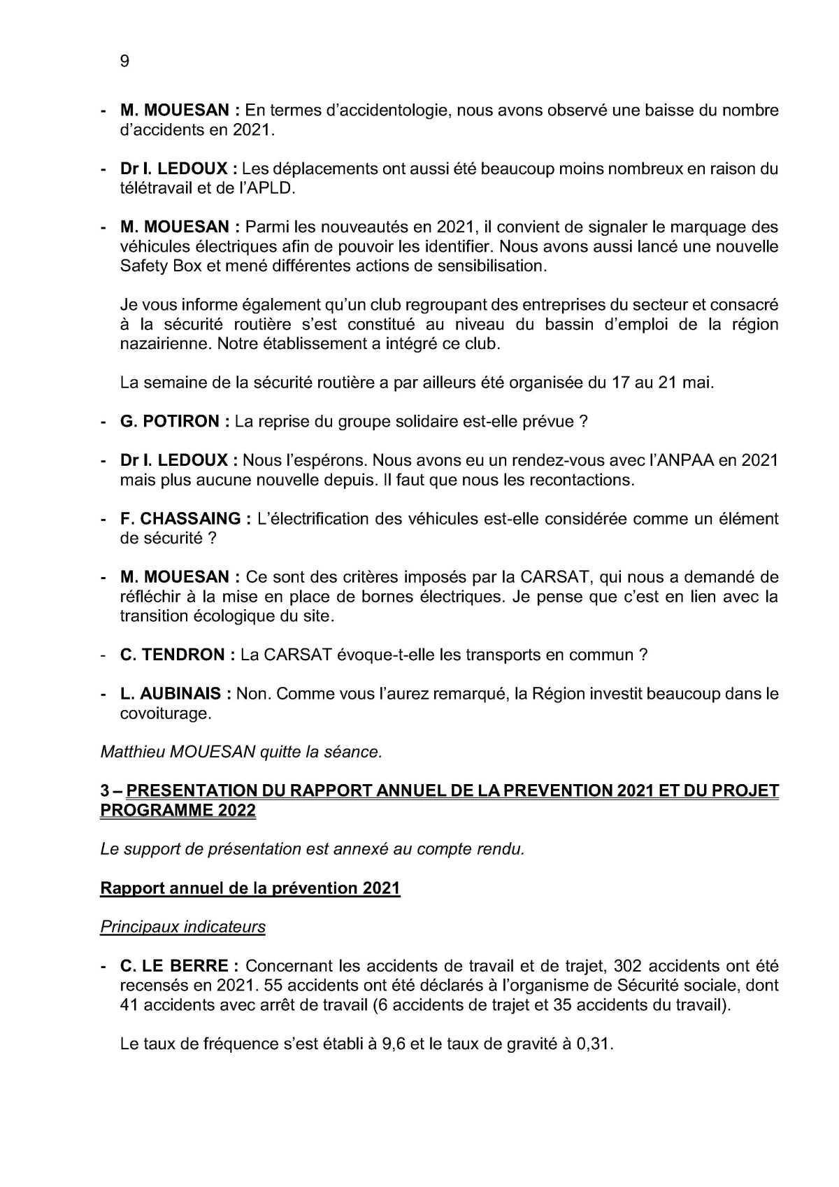 Compte rendu de la commission CSSCT du 24 Avril 2022 Compte rendu de la commission CSSCT du 24 Avril 2022