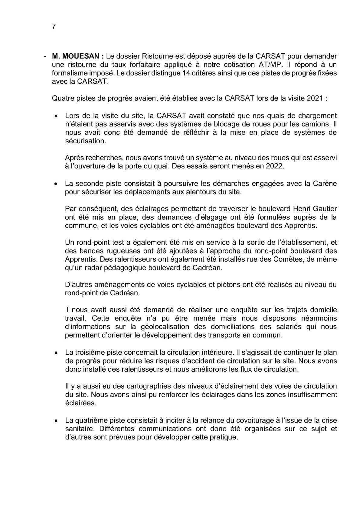 Compte rendu de la commission CSSCT du 24 Avril 2022 Compte rendu de la commission CSSCT du 24 Avril 2022