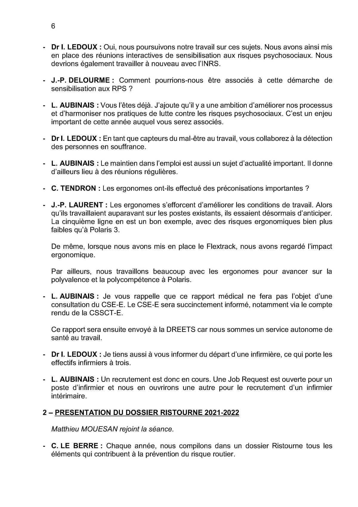 Compte rendu de la commission CSSCT du 24 Avril 2022 Compte rendu de la commission CSSCT du 24 Avril 2022