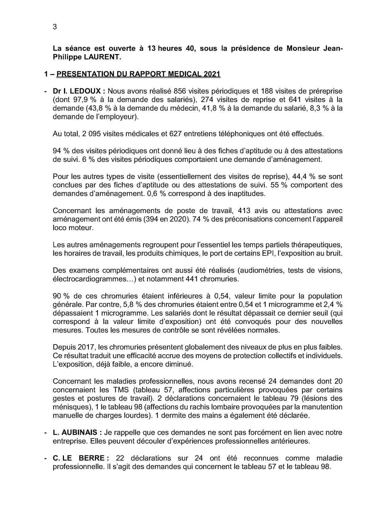 Compte rendu de la commission CSSCT du 24 Avril 2022 Compte rendu de la commission CSSCT du 24 Avril 2022
