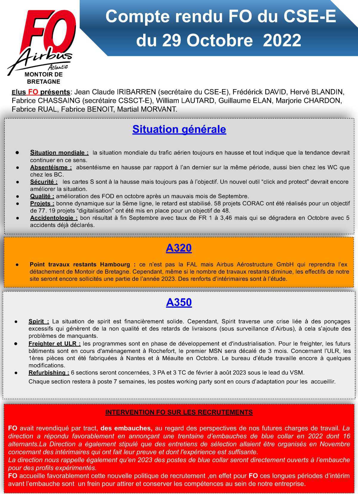 Compte rendu du CSE-E du 29 octobre 2022