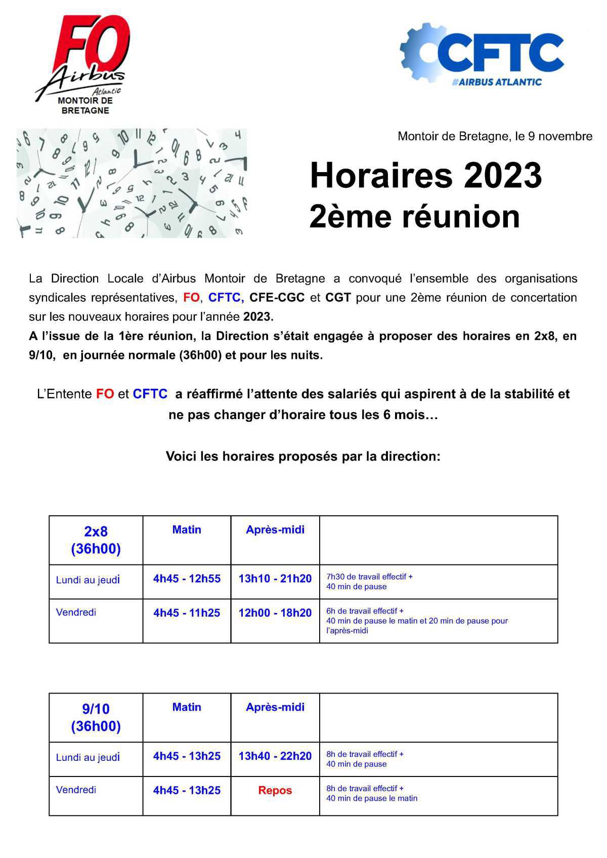 Horaires 2023 : 2e réunion