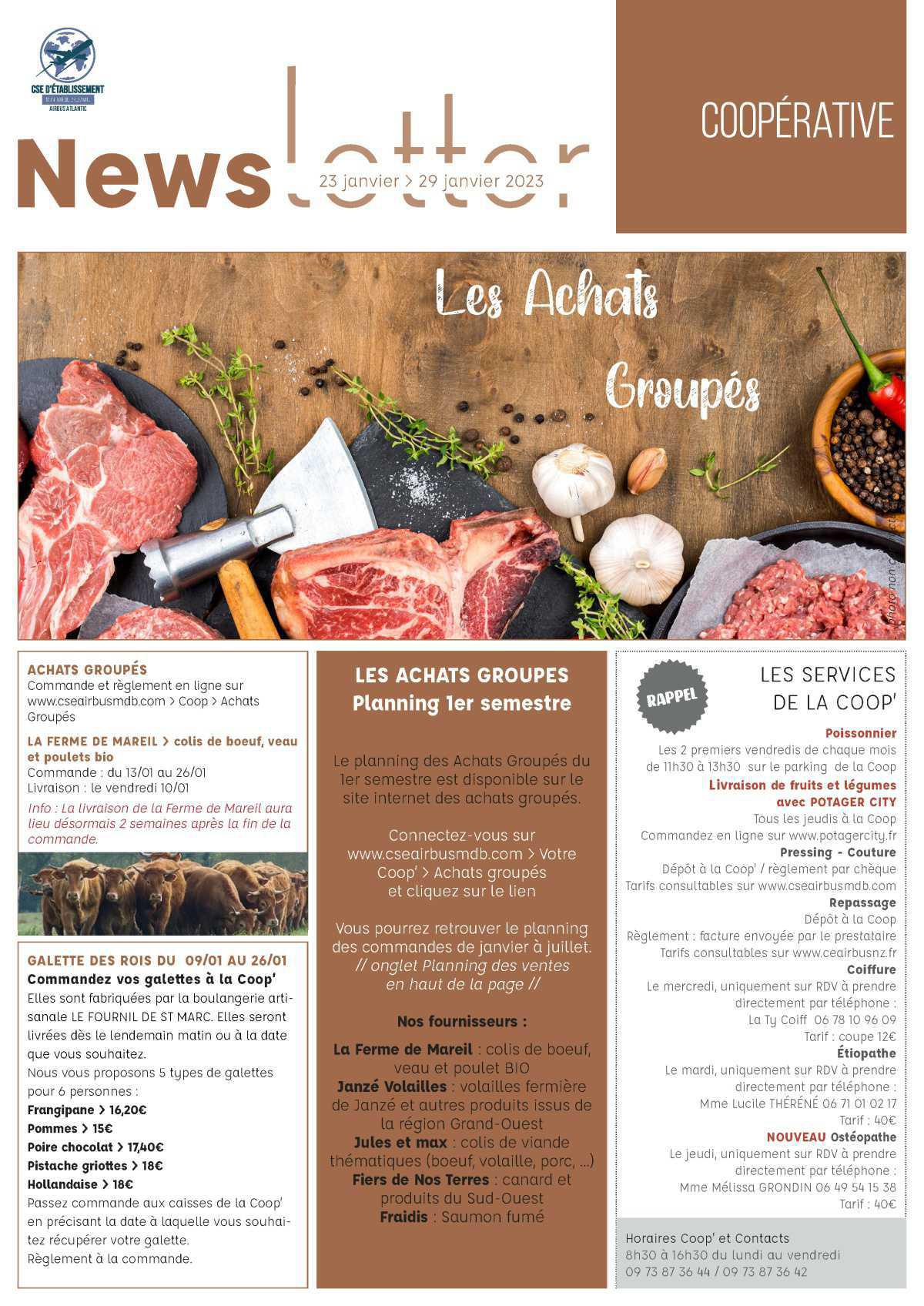 INFOS CSE et COOPERATIVE DU 20 JANVIER 2023 INFOS CSE et COOPERATIVE DU 20 JANVIER 2023