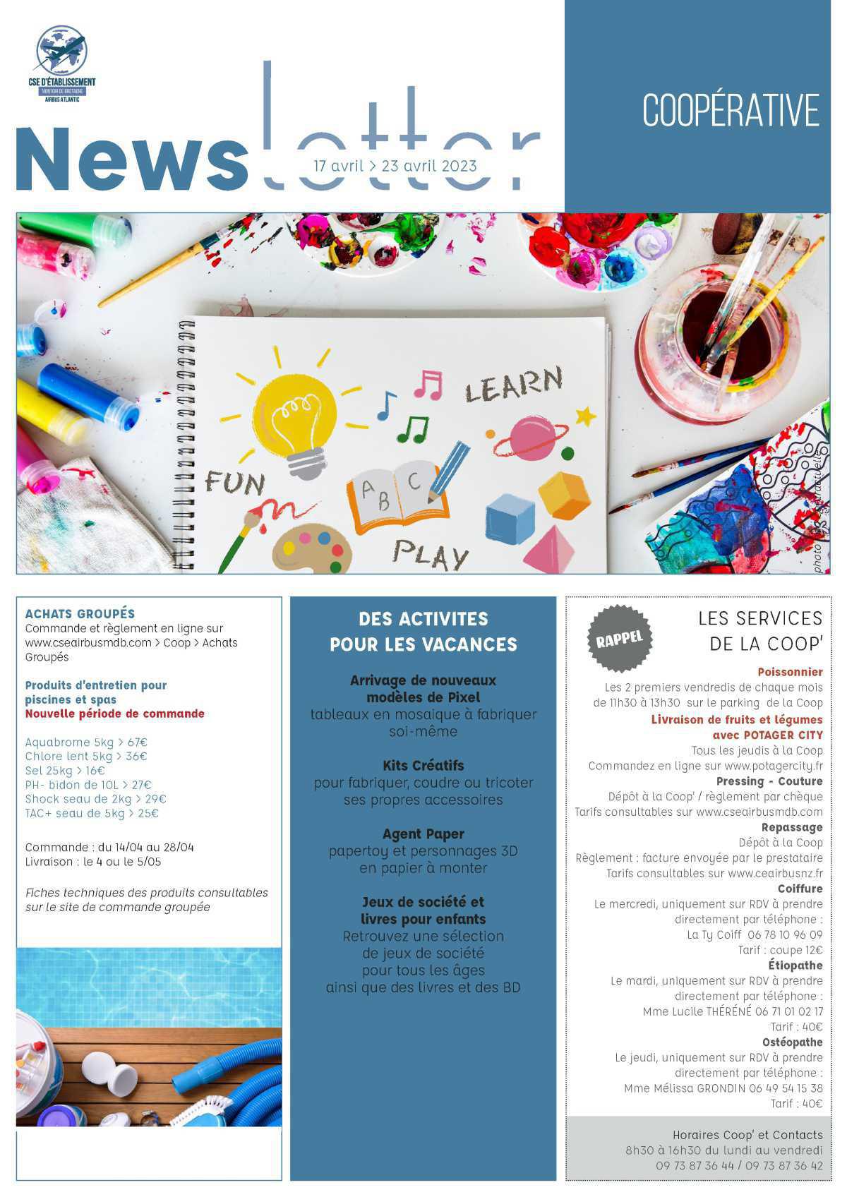 Informations du CSE et de la coopérative pour la semaine 16 Informations du CSE et de la coopérative pour la semaine 16