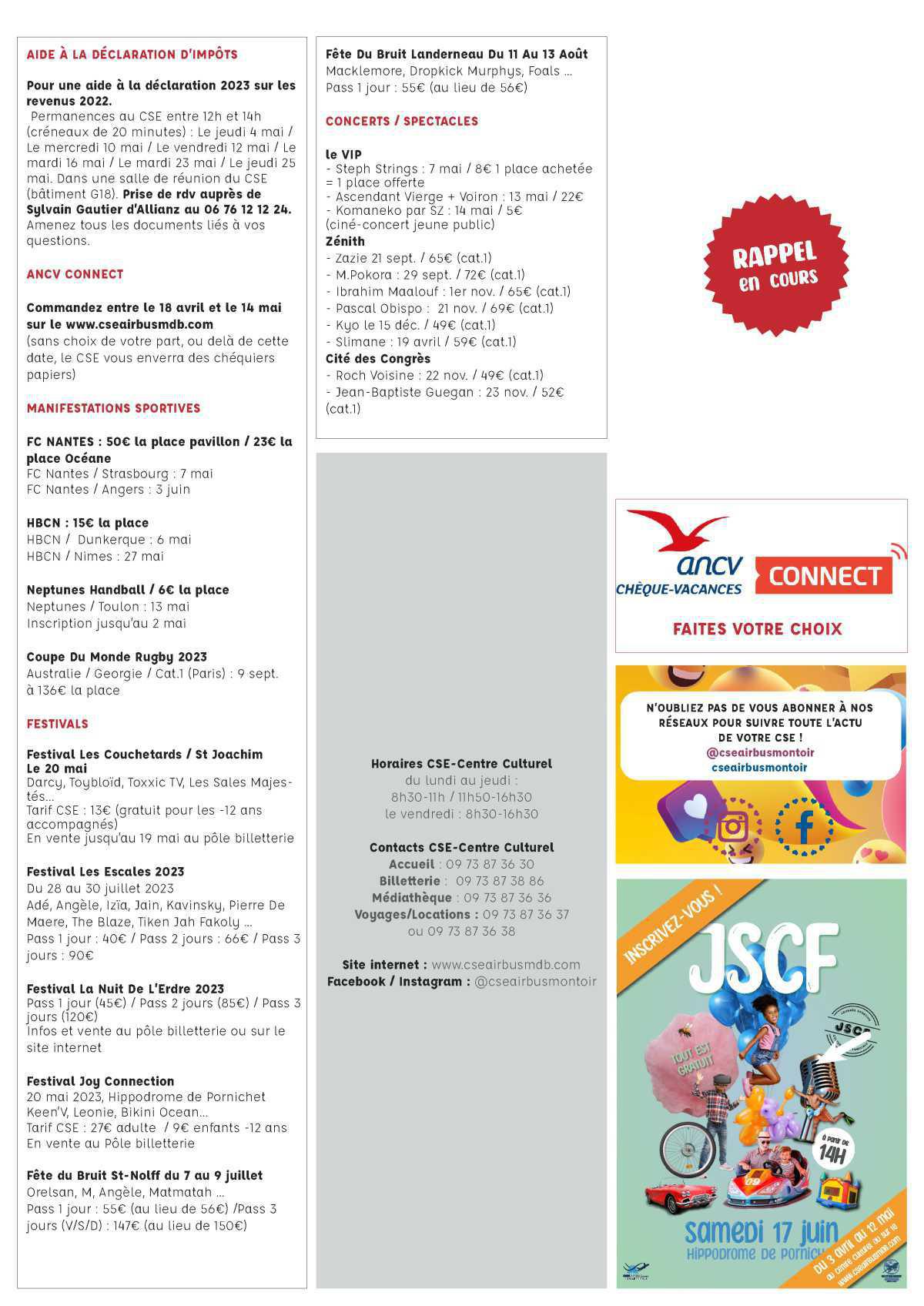 Informations du CSE et de la coopérative semaine 18 Informations du CSE et de la coopérative semaine 18