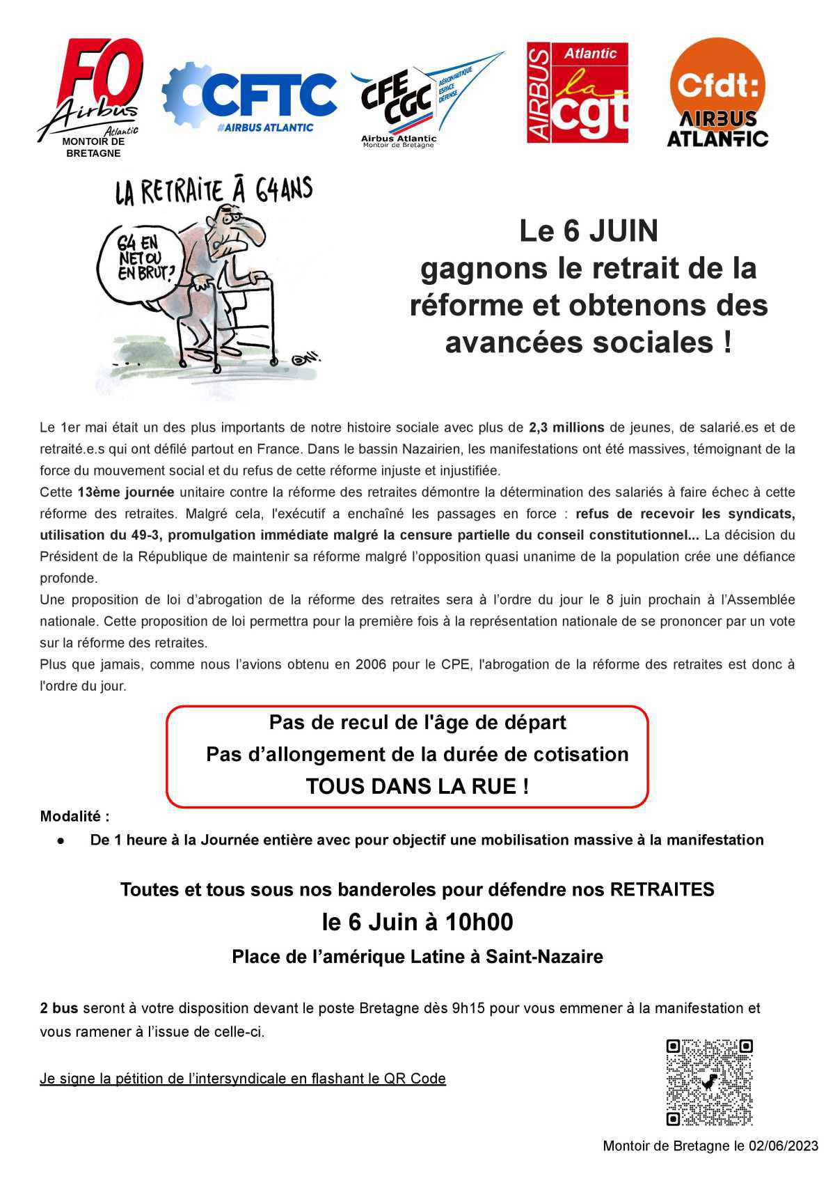 Appel à la manifestation le 6 juin contre la réforme des retraites