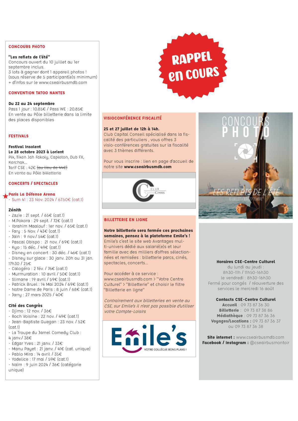 Informations du CSE et de la coopérative semaine 33 Informations du CSE et de la coopérative semaine 33