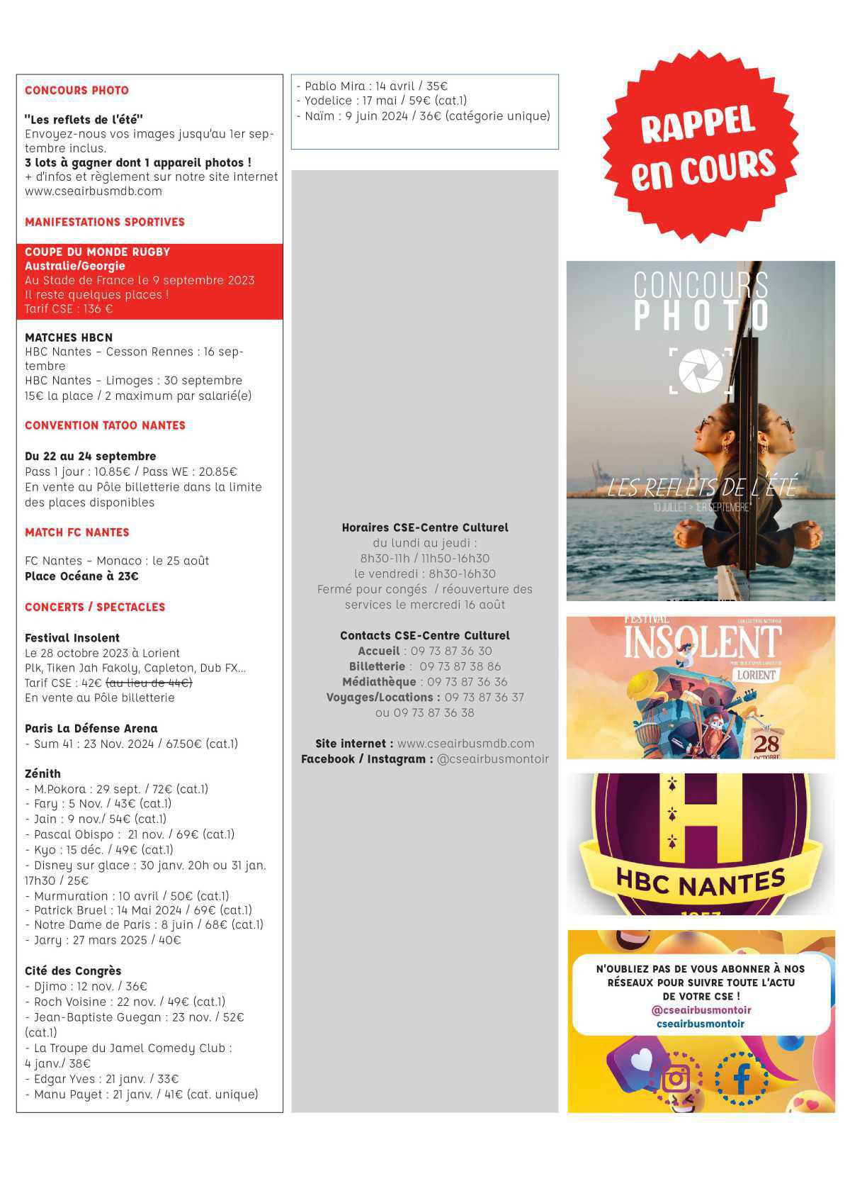 Informations du CSE et de la coopérative semaine 35 Informations du CSE et de la coopérative semaine 35